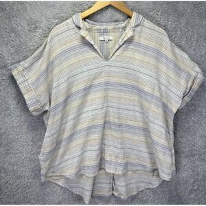 Madewell Womens XXL Striped Cotton Shirt Blue Beige Oversized Gauze Boxy Boho